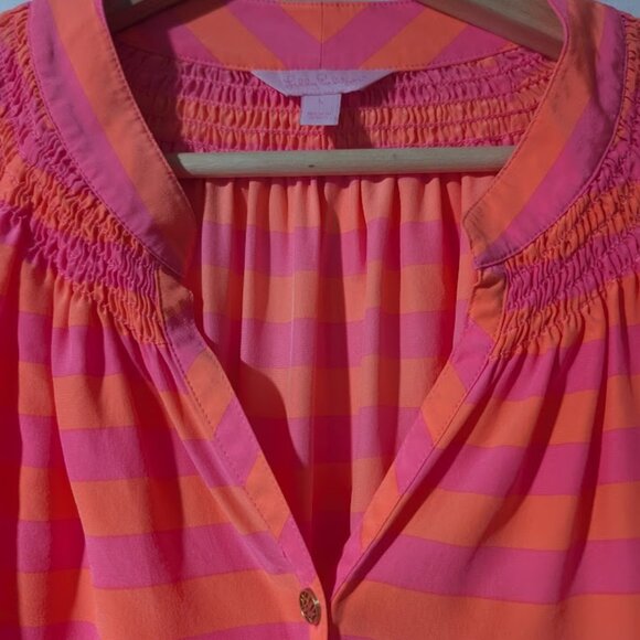 Lilly Pulitzer | Elsa Stiped Silk Top Pink/Orange - Picture 7 of 12